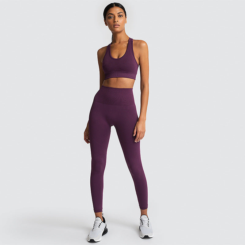 Conjunto de gimnasio sin costuras de nylon para mujer