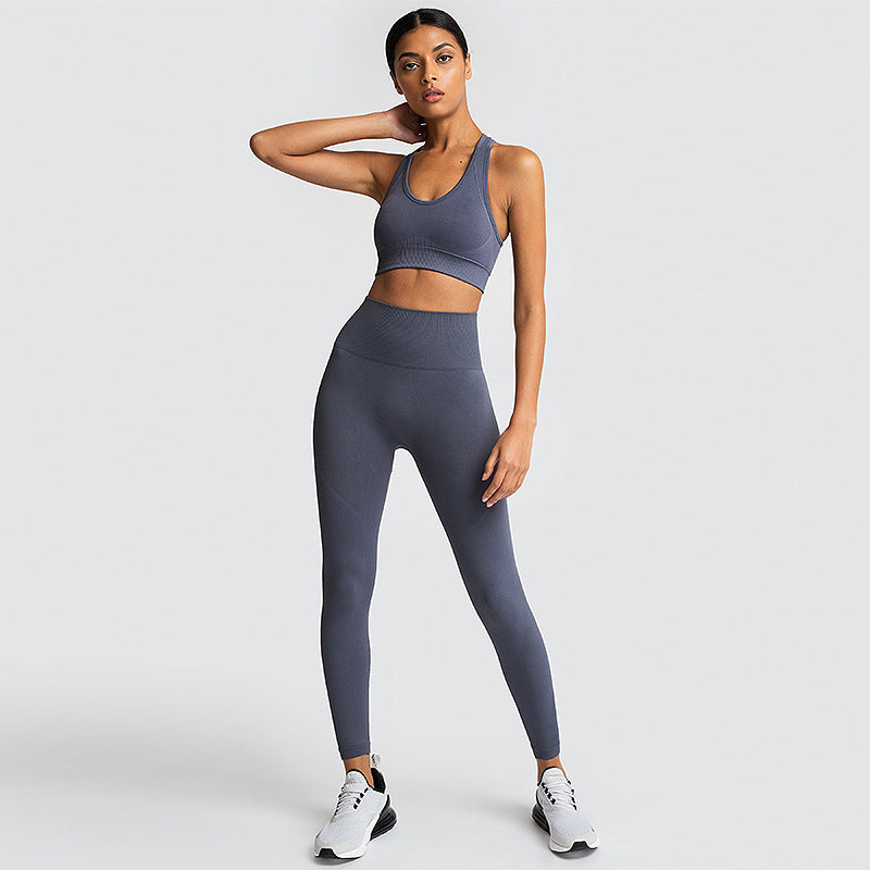 Conjunto de gimnasio sin costuras de nylon para mujer