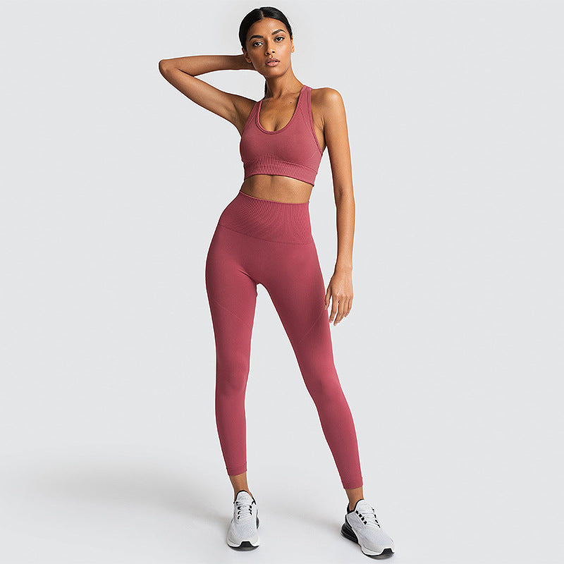 Conjunto de gimnasio sin costuras de nylon para mujer