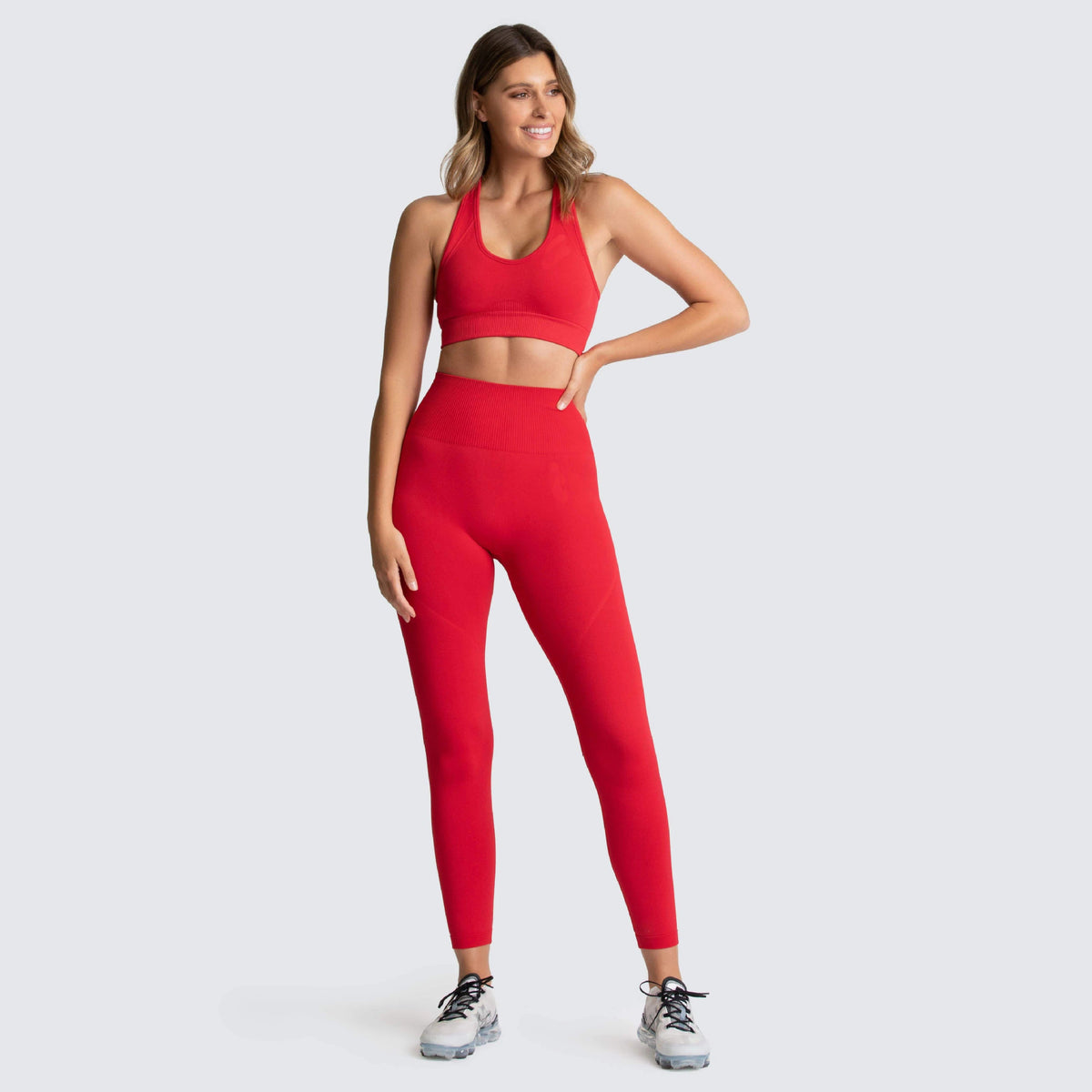 Conjunto de gimnasio sin costuras de nylon para mujer