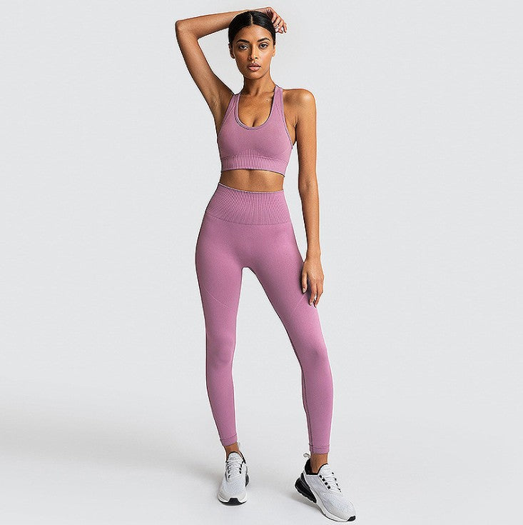 Conjunto de gimnasio sin costuras de nylon para mujer